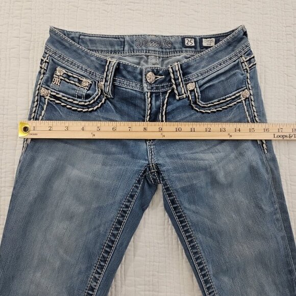 Miss Me Women’s Jeans Size 25 Signature Rise Boot Cut Denim Rhinestone Contrast - Picture 5 of 16